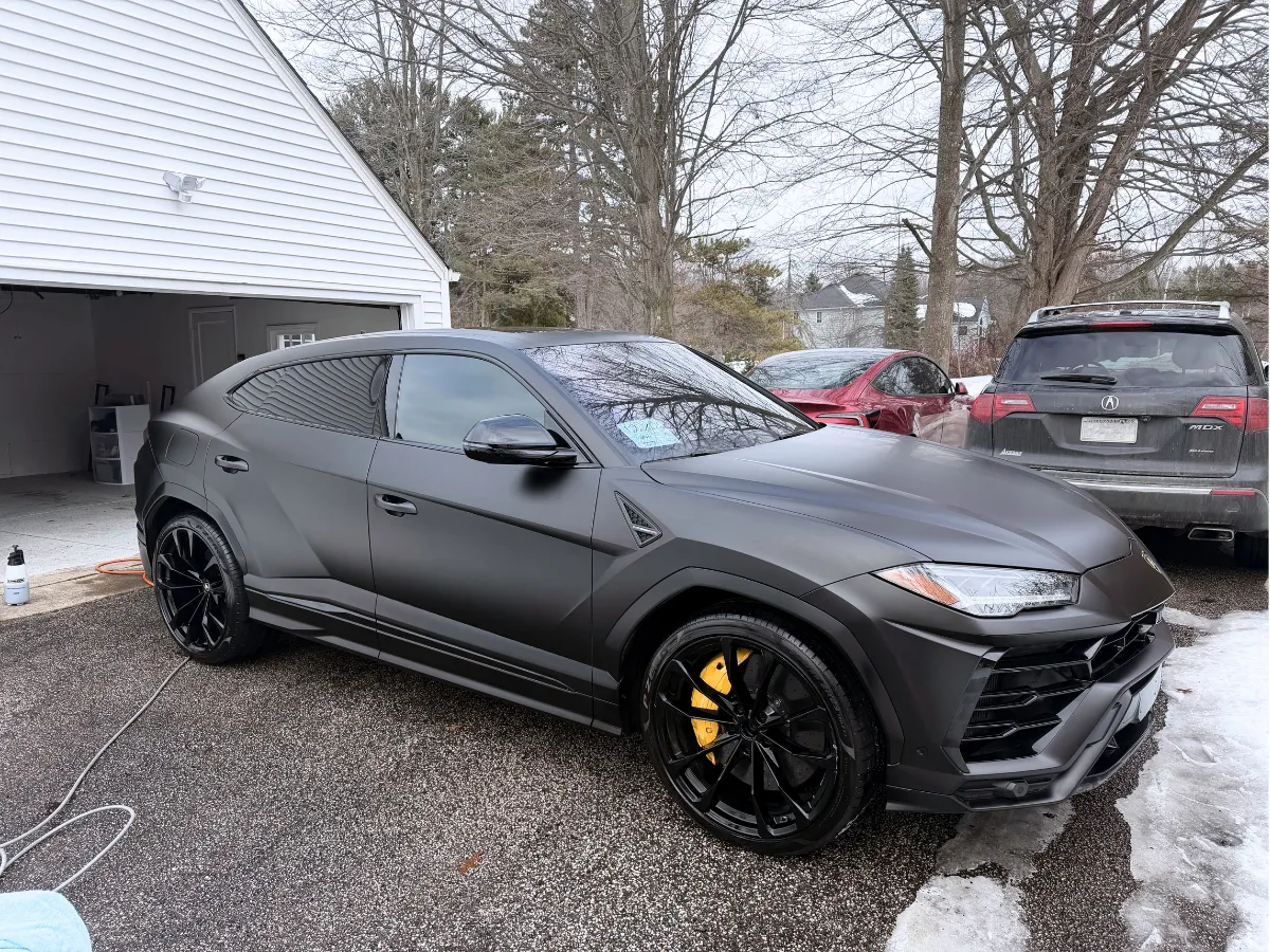 Black Lamborghini Urus after a full exterior mobile detail in Cleveland