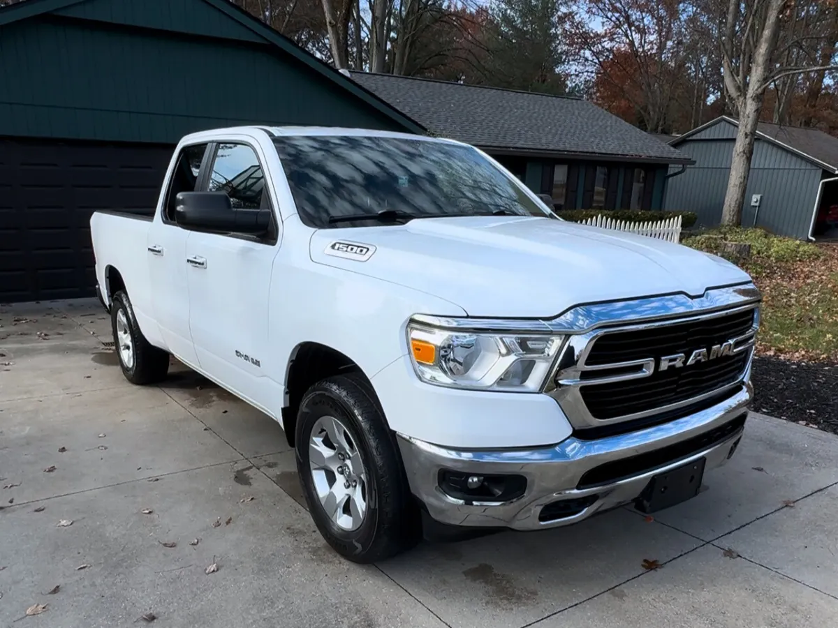 White RAM pickup truck freshly detailed in a Cleveland driveway